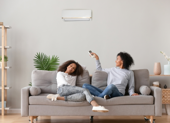 family under heat pump